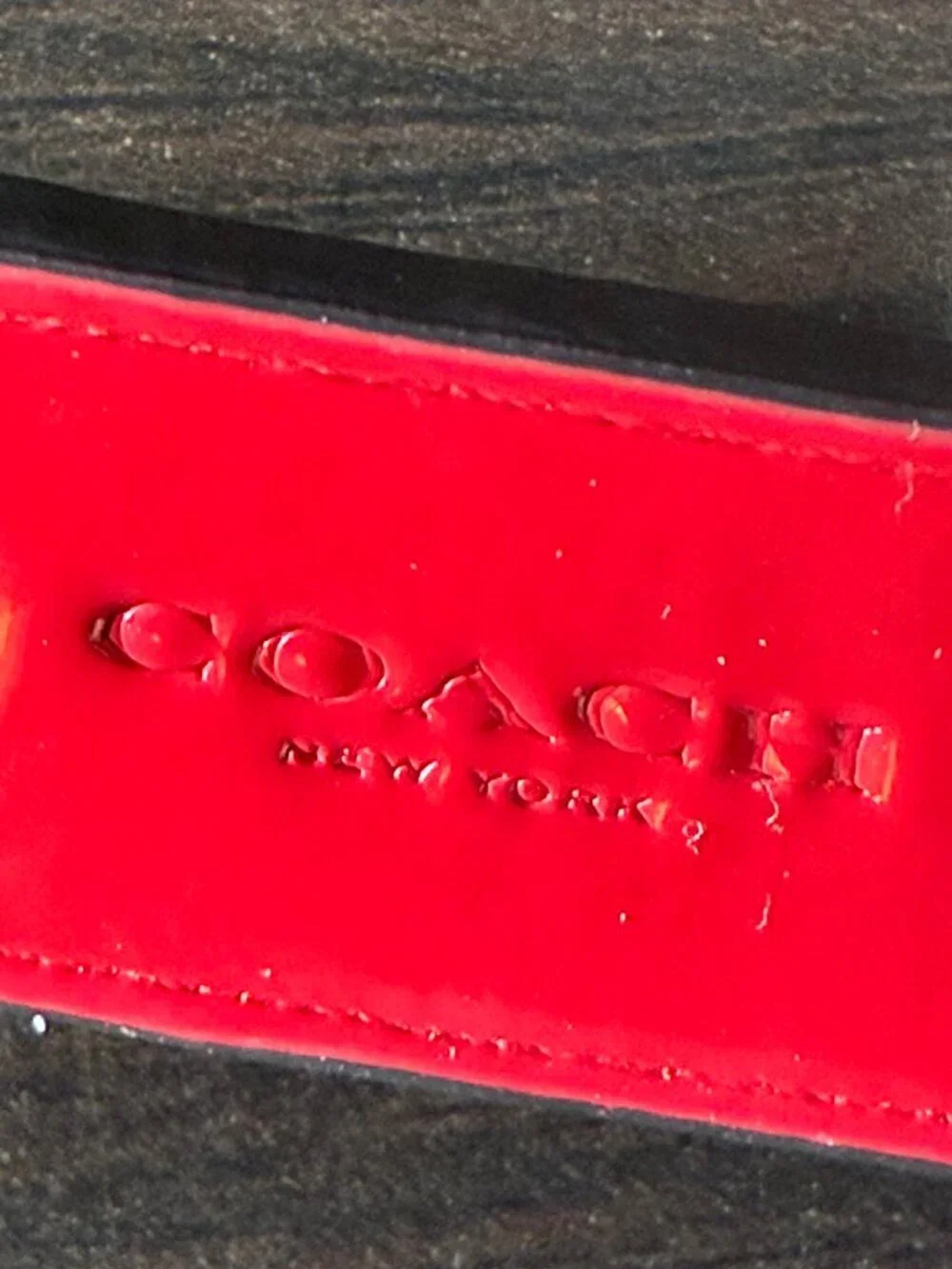 EUC small Coach New York red patent leather bag tag or hangtag